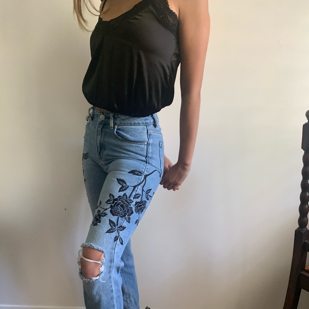 blue detailed boyfriend jeans
